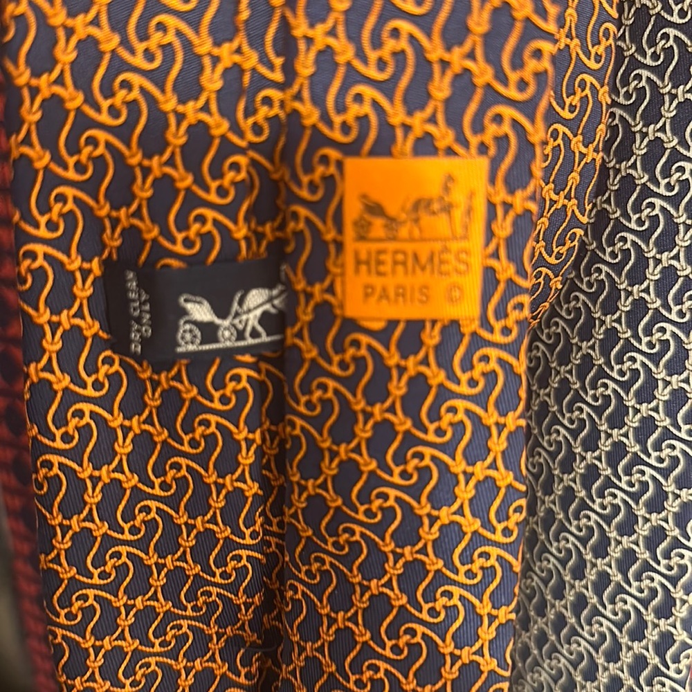 Blue orange copper Hermes tie